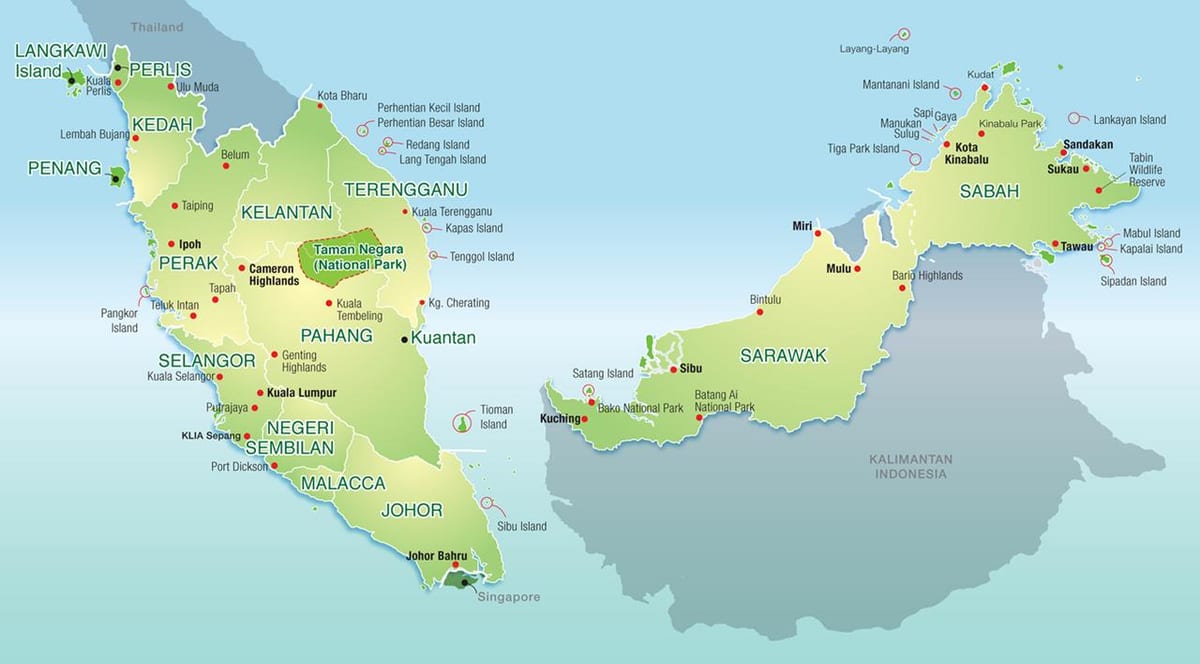 kort af malasíu fjöll